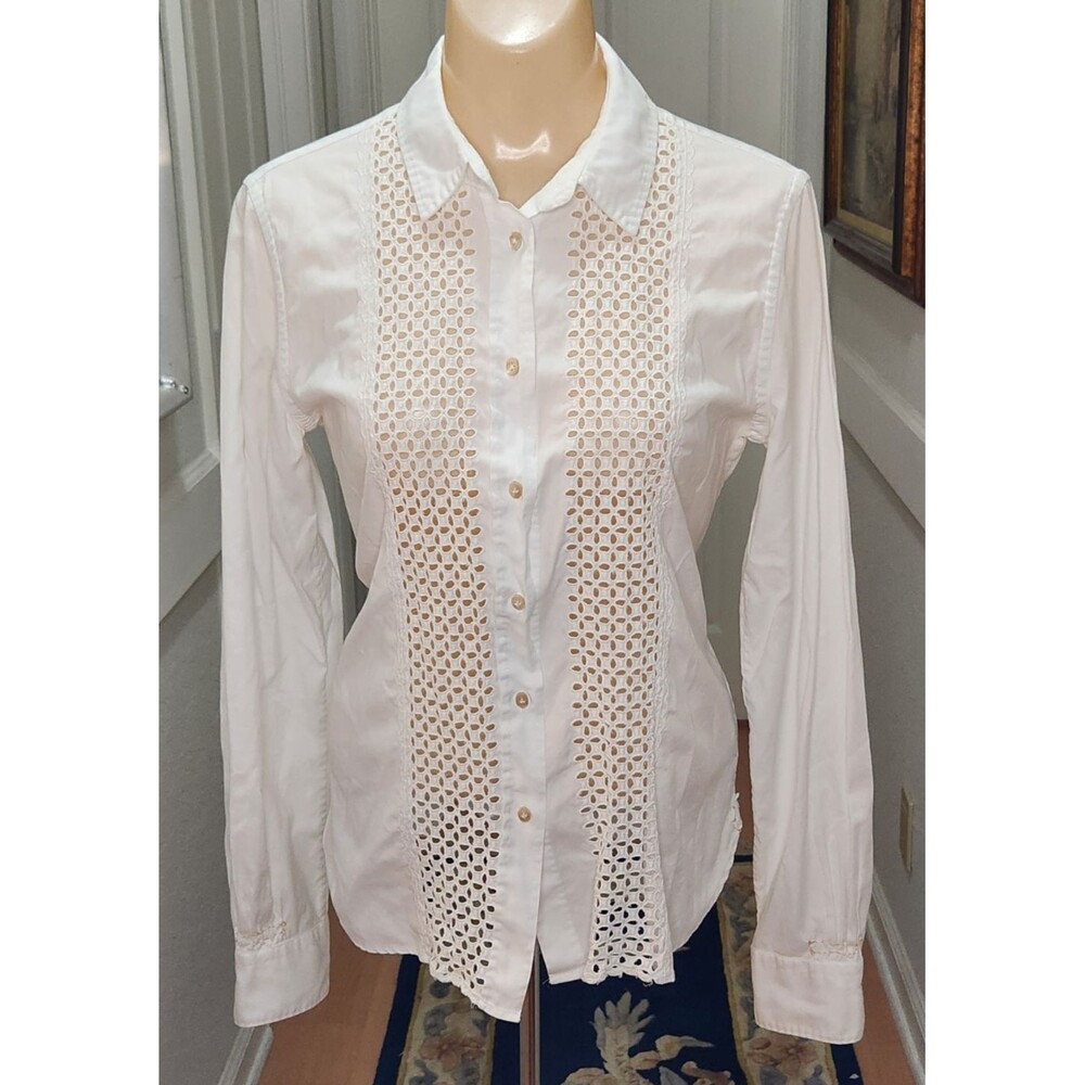 Women's Le Sarte Pettegole Shirt Top Size 46 Cotton Blouse Button Up Long Sleeve